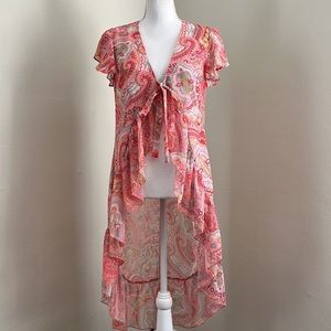 Y2K Sweet Pea Paisley Tie Front Ruffle Trim Cardigan